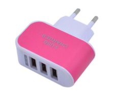 Enchufe 3 Puertos LED USB Rosa