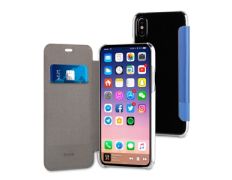 Funda Folio Azul Doble PU Trasera Transparente iPhone X Muvit