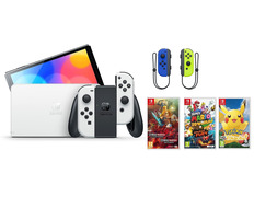 Nintendo Switch OLED (Blanca) + 3 Juegos + Joy Con Set (Azul/Amarillo)