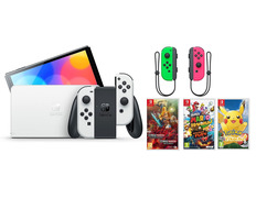 Nintendo Switch OLED (Blanca) + 3 Juegos + Joy Con Set (Verde/Rosa)