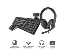 Pack 4 en 1 Trust QOBY Home Office Set (Webcam+Teclado+Ratón+Auriculares)