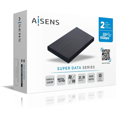 Caja Externa 2.5'' USB 3.1 sata AISENS Aluminio Negro