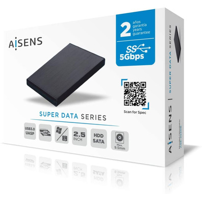 Caja Externa 2.5'' USB 3.1 sata AISENS Aluminio Negro